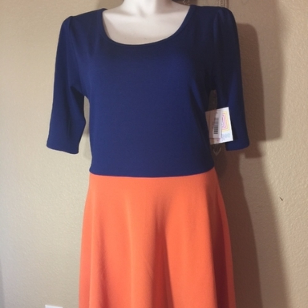 NWT LuLaRoe Nicole Dress in 3xl; orange and royal